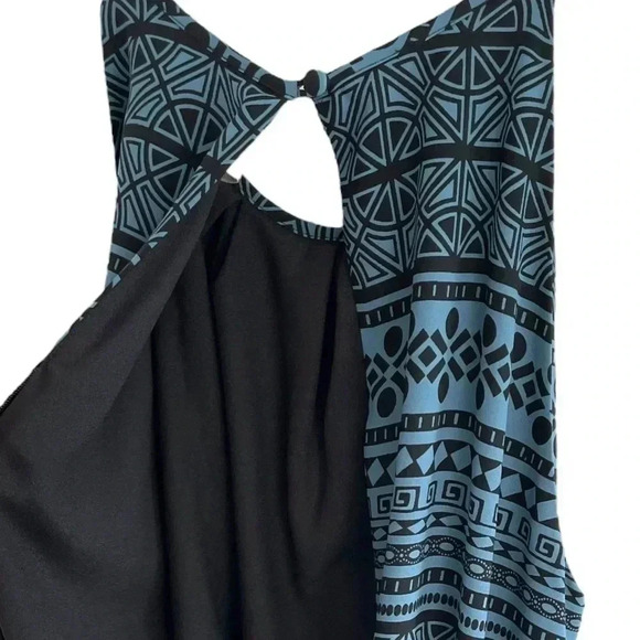 LOFT Sleeveless Shift Dress Geometric Teal Black - Picture 6 of 7
